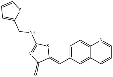 2-[[(噻吩-2-基)甲基]氨基]-5-[1-(喹啉-6-基)甲-(Z)-亚基]噻唑-4-酮 结构式