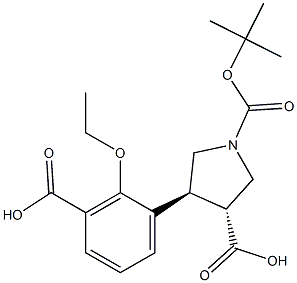 Boc-(+/-)-trans-4-(2-ethoxycarboxy-phenyl)-pyrrolidine-3-carboxylic acid 结构式