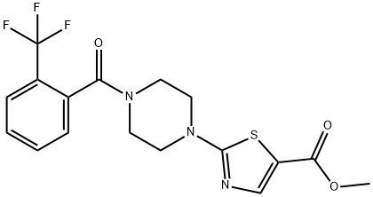 2-((4-邻三氟甲基苯甲酰基)-哌嗪基)-噻唑-5-甲酸甲酯, 881384-32-3, 结构式