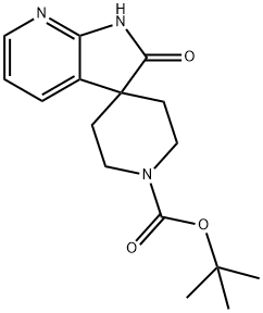 Spiro[piperidine-4,3'-[3H]pyrrolo[2,3-b]pyridine]-1-carboxylic acid, 1',2'-dihydro-2'-oxo-, 1,1-diMethylethyl ester Struktur