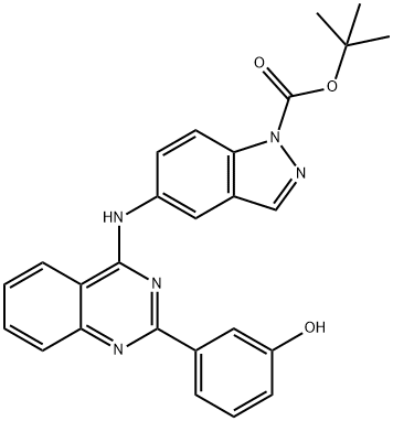 tert-Butyl 5-((2-(3-hydroxyphenyl)quinazolin-4-yl)amino)-1H-indazole-1-carboxylate 化学構造式
