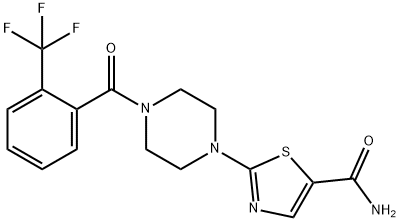 2-((4-邻三氟甲基苯甲酰基)-哌嗪基)-噻唑-5-甲酰胺 结构式