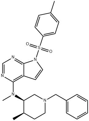 7H-Pyrrolo[2,3-d]pyriMidin-4-aMine, N-Methyl-N-[(3R,4R)-4-Methyl-1-(phenylMethyl)-3-piperidinyl]-7-[(4-Met hylphenyl)sulfonyl]- Struktur