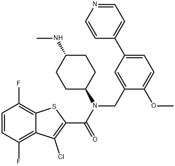 3-chloro-4,7-difluoro-N-(2-Methoxy-5-(pyridin-4-yl)benzyl)-N-(4-(MethylaMino)cyclohexyl)benzo[b]thiophene-2-carboxaMide Structure