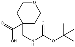 4-(N-BOC-アミノメチル)テトラヒドロピラン-4-カルボン酸 化学構造式