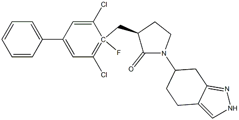 (3R)-3-((3,5-dichloro-4-fluoro-[1,1-biphenyl]-4-yl)Methyl)-1-(4,5,6,7-tetrahydro-2H-indazol-6-yl)pyrrolidin-2-one,955407-70-2,结构式