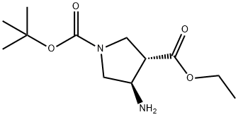 (3S,4R)-4-Amino-1,3-pyrrolidinedicarboxylic acid 1-(1,1-dimethylethyl) 3-ethyl ester 化学構造式