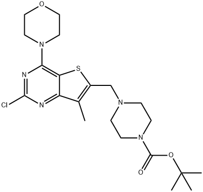 1-Piperazinecarboxylic acid, 4-[[2-chloro-7-Methyl-4-(4-Morpholinyl)thieno[3,2-d]pyriMidin-6-yl]Methyl]-, 1,1-diMethylethyl ester,956034-69-8,结构式