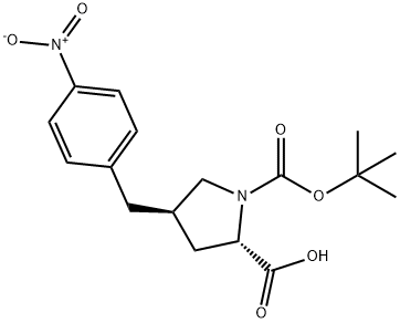 (2S,4R)-1-(tert-butoxycarbonyl)-4-(4-nitrobenzyl)pyrrolidine-2-carboxylic acid 化学構造式