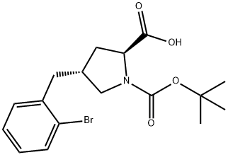 (2S,4R)-4-(2-ブロモベンジル)-1-(TERT-ブチルトキシカルボニル)ピロリジン-2-カルボン酸 化学構造式