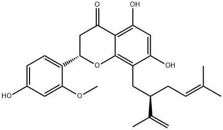 (2S)-5,7-ジヒドロキシ-2,3-ジヒドロ-2α-(2-メトキシ-4-ヒドロキシフェニル)-8-[(R)-5-メチル-2-(1-メチルエテニル)-4-ヘキセニル]-4H-1-ベンゾピラン-4-オン 化学構造式