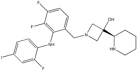 (R)-(3,4-difluoro-2-((2-fluoro-4-iodophenyl)aMiNA)phenyl)(3-hydroxy-3-(piperidin-2-yl)azetidin-1-yl)MethaNAne 化学構造式