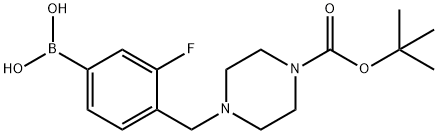 4-((4-(tert-butoxycarbonyl)piperazin-1-yl)Methyl)-3-fluorophenylboronic acid Struktur