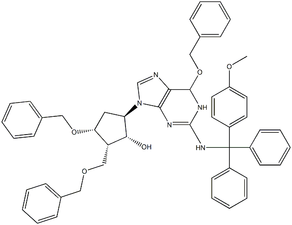 (1R,2S,3R,5R)-3-(Benzyloxy)-5-(6-(benzyloxy)-2-(((4-Methoxyphenyl)diphenylMethyl)aMino)-1H-purin-9(6H)-yl)-2-((benzyloxy)Methyl)cyclopentanol 化学構造式