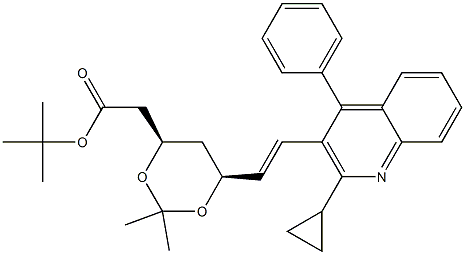 2-((4R,6S)-6-((E)-2-(2-Cyclopropyl-4-phenylquinolin-3-yl)vinyl)-2,2-diMethyl-1,3-dioxan-4-yl)acetic Acid tert-Butyl Ester Struktur