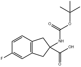 2-((叔丁氧基羰基)氨基)-5-氟-2,3-二氢-1H-茚-2-羧酸 结构式