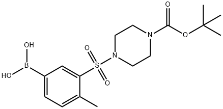 3-(4-(叔-丁氧基羰基)哌嗪-1-基磺酰)-4-甲基苯基硼酸 结构式