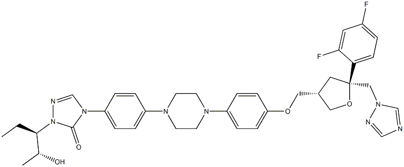 4-(4-(4-(4-(((3S,5S)-5-((1H-1,2,4-triazol-1-yl)Methyl)-5-(2,4-difluorophenyl)tetrahydrofuran-3-yl)Methoxy)phenyl)piperazin-1-yl)phenyl)-1-((2R,3R)-2-hydroxypentan-3-yl)-1H-1,2,4-triazol-5(4H)-one Struktur