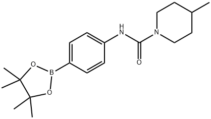 4-メチル-N-(4-(4,4,5,5-テトラメチル-1,3,2-ジオキサボロラン-2-イル)フェニル)ピペリジン-1-カルボキサミド 化学構造式