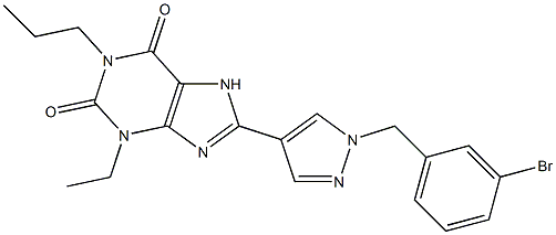 8-[1-(3-BroMo-benzyl)-1H-pyrazol-4-yl]-3-ethyl-1-propyl-3,7-dihydro-purine-2,6-dione 结构式