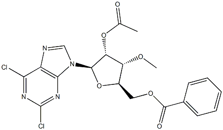 9-(2'-O-Acetyl-5'-O-benzoyl-3'-O-Methyl-beta-D-ribofuranosyl)-2,6-dichloropurine Structure