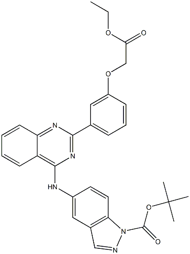 5-((2-(3-(2-乙氧基-2-氧代乙氧基)苯基)喹唑啉-4-基)氨基)-1H-吲唑-1-甲酸叔丁酯 结构式