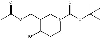 3-(アセトキシメチル)-4-ヒドロキシピペリジン-1-カルボン酸TERT-ブチル 化学構造式
