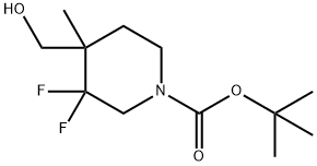 3,3-二氟-4-(羟甲基)-4-甲基哌啶-1-羧酸叔丁酯, 1334412-58-6, 结构式