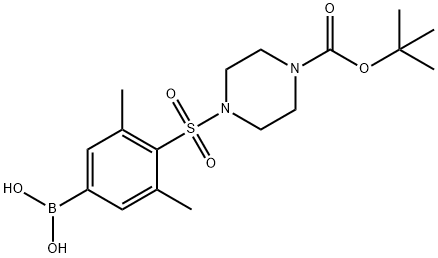 (4-((4-(叔-丁氧基羰基)哌嗪-1-基)磺酰)-3,5-二甲基苯基)硼酸 结构式