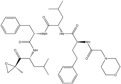 (S)-4-Methyl-N-((S)-1-(((R)-4-Methyl-1-((R)-2-Methyloxiran-2-yl)-1-oxopentan-2-yl)aMino)-1-oxo-3-phenylpropan-2-yl)-2-((S)-2-(2-MorpholinoacetaMido)-4-phenylbutanaMido)pentanaMide 化学構造式