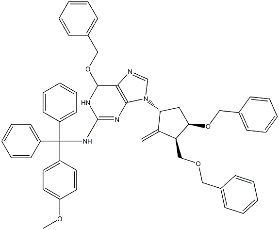 6-(Benzyloxy)-9-((1R,3R,4R)-4-(benzyloxy)-3-((benzyloxy)Methyl)-2-Methylenecyclopentyl)-N-((4-Methoxyphenyl)diphenylMethyl)-6,9-dihydro-1H-purin-2-aMine Structure