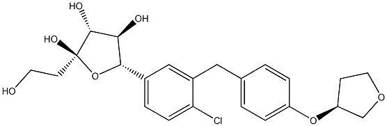 (2R,3R,4R,5S)-5-(4-chloro-3-(4-((S)-tetrahydrofuran-3-yloxy)benzyl)phenyl)-2-(2-hydroxyethyl)tetrahydrofuran-2,3,4-triol 化学構造式