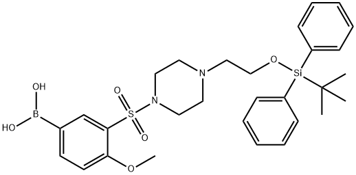 (3-((4-(2-((TERT-ブチルジフェニルシリル)オキシ)エチル)ピペラジン-1-イル)スルホニル)-4-メトキシフェニル)ボロン酸 化学構造式