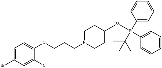 1-(3-(4-ブロモ-2-クロロフェノキシ)プロピル)-4-((TERT-ブチルジフェニルシリル)オキシ)ピペリジン 化学構造式