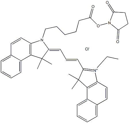 2-((1E,3E)-3-(3-(6-(2,5-Dioxopyrrolidin-1-yloxy)-6-oxohexyl)-1,1-diMethyl-1H-benzo[e]indol-2(3H)-ylidene)prop-1-enyl)-3-ethyl-1,1-diMethyl-1H-benzo[e]indoliuM chloride Structure