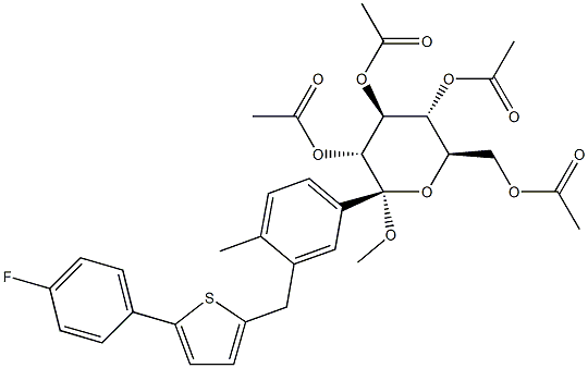 (2S,3R,4S,5R,6R)-6-(acetoxyMethyl)-2-(3-((5-(4-fluorophenyl)thiophen-2-yl)Methyl)-4-Methylphenyl)-2-Methoxytetrahydro-2H-pyran-3,4,5-triyl triacetate Struktur