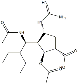 (1S,2S,3R,4R)-3-((R)-1-acetaMido-2-ethylbutyl)-2-acetoxy-4-guanidinocyclopentanecarboxylic acid Structure