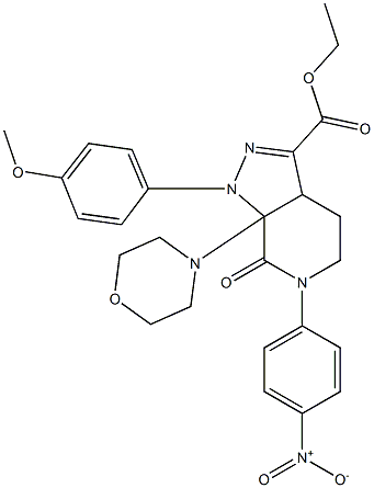 ethyl 1-(4-Methoxyphenyl)-7a-Morpholino-6-(4-nitrophenyl)-7-oxo-3a,4,5,6,7,7a-hexahydro-1H-pyrazolo[3,4-c]pyridine-3-carboxylate 化学構造式