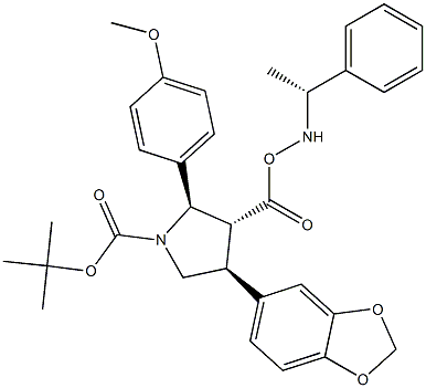 (R)-1-phenylethanaMine (2R,3R,4S)-4-(benzo[d][1,3]dioxol-5-yl)-1-(tert-butoxycarbonyl)-2-(4-Methoxyphenyl)pyrrolidine-3-carboxylate 化学構造式