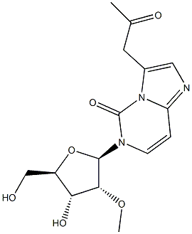 化合物 6-(2-O-METHYL-BETA-D-RIBOFURANOSYL)-3-(2-OXO-PROPYL)-6H-IMIDAZO[1,2-C]PYRIMIDIN-5-ONE, 2095417-54-0, 结构式