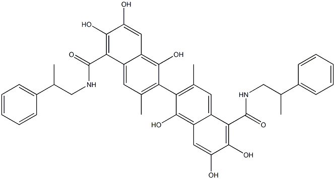 1,1',6,6',7,7'-hexahydroxy-3,3'-diMethyl-N5,N5'-bis((R)-2-phenylpropyl)-[2,2'-binaphthalene]-5,5'-dicarboxaMide Struktur