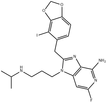 6-fluoro-2-((4-iodobenzo[d][1,3]dioxol-5-yl)Methyl)-1-(3-(isopropylaMino)propyl)-1H-iMidazo[4,5-c]pyridin-4-aMine Struktur