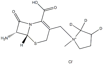 1-[[(6R,7R)-7-AMino-2-carboxy-8-oxo-5-thia-1-azabicyclo[4.2.0]oct-2-en-3-yl]Methyl]-1-MethylpyrrolidiniuM-d3 Chloride Structure