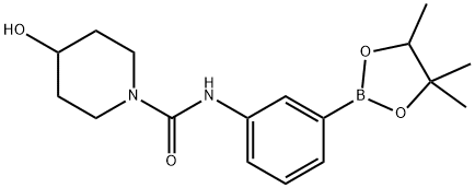 4-hydroxy-N-(3-(4,4,5-triMethyl-1,3,2-dioxaborolan-2-yl)phenyl)piperidine-1-carboxaMide Struktur