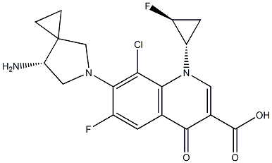 3-Quinolinecarboxylic acid, 7-[(7R)-7-aMino-5-azaspiro[2.4]hept-5-yl]-8-chloro-6-fluoro-1-[(1S,2S)-2-fluorocyclopropyl]-1,4-dihydro-4-oxo-,,结构式