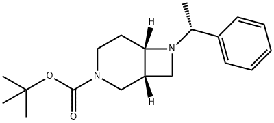 (1R,6S)-3-BOC-7-[(R)-1-フェニルエチル]-3,7-ジアザビシクロ[4.2.0]オクタン 化学構造式