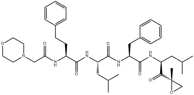 (S)-4-METHYL-N-((S)-1-(((S)-4-METHYL-1-((S)-2-METHYLOXIRAN-2-YL)-1-OXOPENTAN-2-YL)AMINO)-1-OXO-3-PHENYLPROPAN-2-YL)-2-((S)-2-(2-MORPHOLINOACETAMIDO)-4-PHENYLBUTANAMIDO)PENTANAMIDE, 1672698-88-2, 结构式