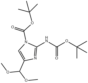 2-((叔丁氧基羰基)氨基)-4-(二甲氧基甲基)-1H-咪唑-1-羧酸叔丁酯, 1000701-68-7, 结构式