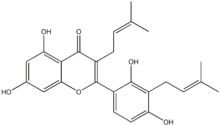 4H-1-Benzopyran-4-one,2-[2,4-dihydroxy-3-(3-methyl-2-buten-1-yl)phenyl]-5,7-dihydroxy-3-(3-methyl-2-buten-1-yl)-|桑皮酮T