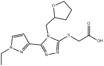 ([5-(1-Ethyl-1H-pyrazol-3-yl)-4-(tetrahydrofuran-2-ylmethyl)-4H-1,2,4-triazol-3-yl]thio)acetic acid 结构式